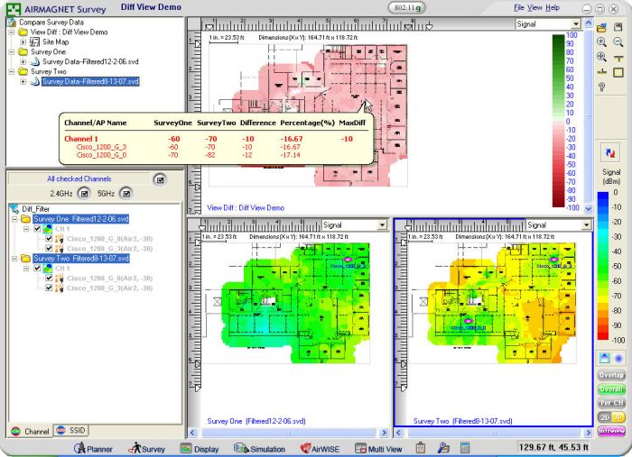 Darstellung der Differenz aus zwei Surveys